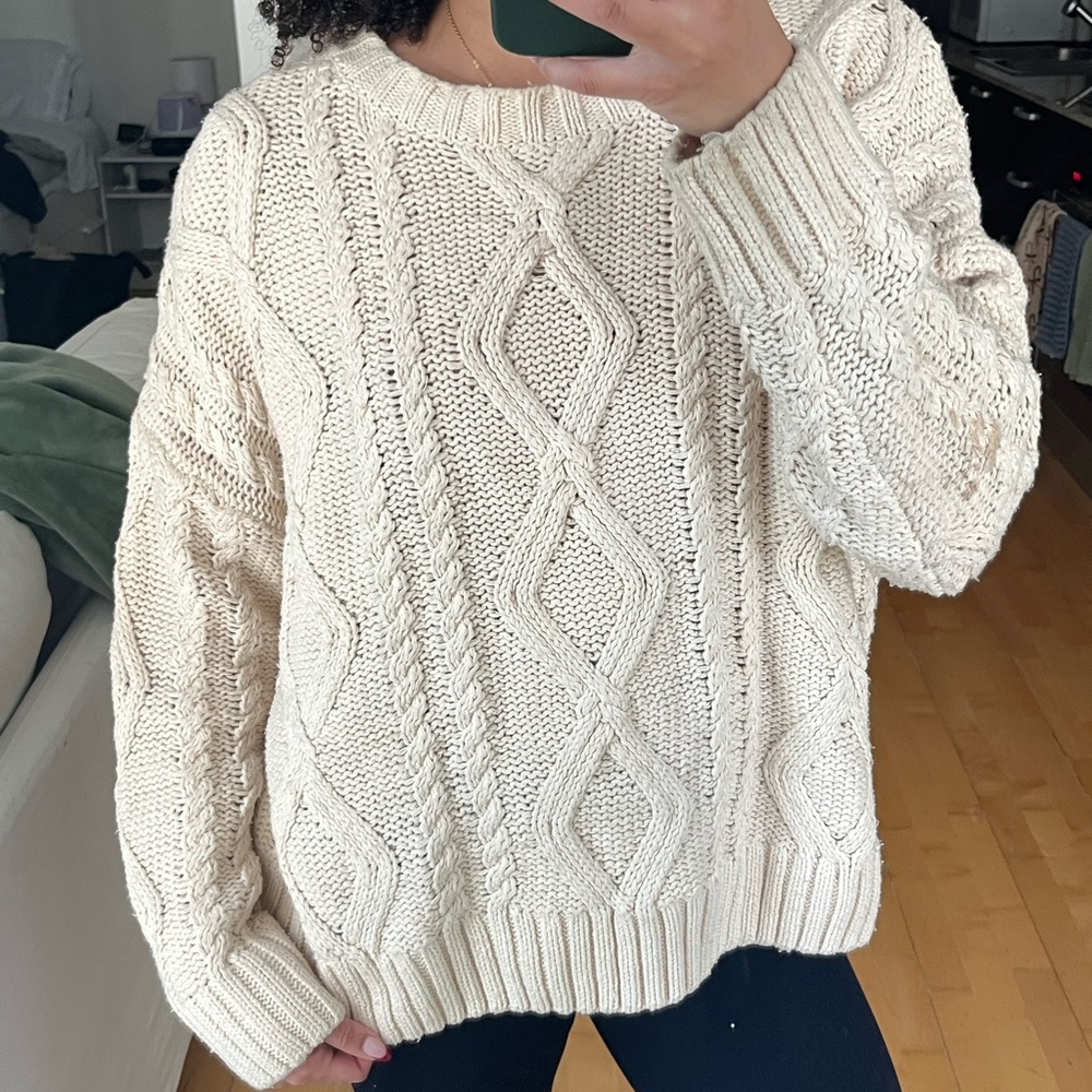 Princess Polly Cream Crew Neck Sweater with Cable Knit Design